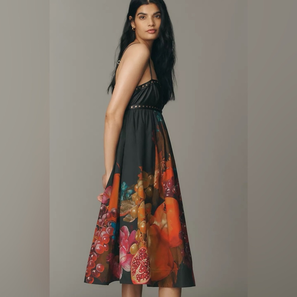 Anthropologie Black Midi Dress with Fruit Print - Picture 4 of 9